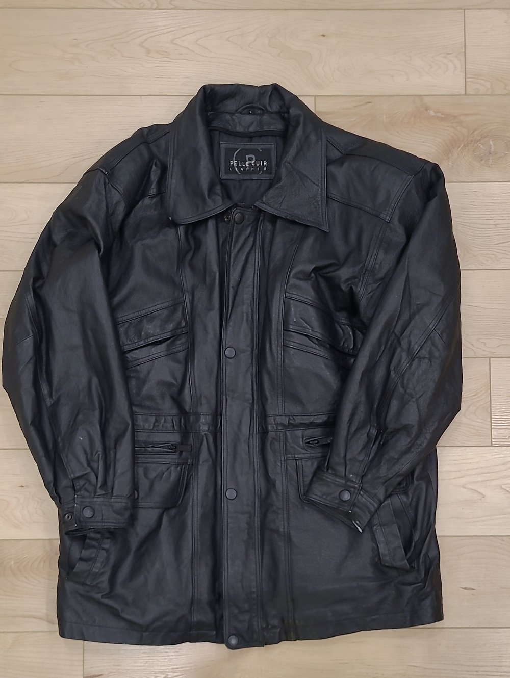 90's Vintage Pelle Cuir Black Leather Utility Jacket